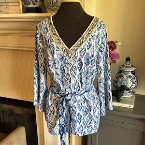 Lilly Pulitzer Blue 3/4 Sleeve Top & Shorts Set sz10 NWT Gorgeous!!!
